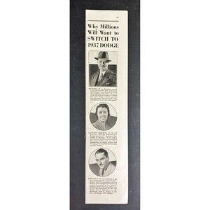 Dodge "Why Millions Want to Switch to Dodge" Vintage Print Ad 1936